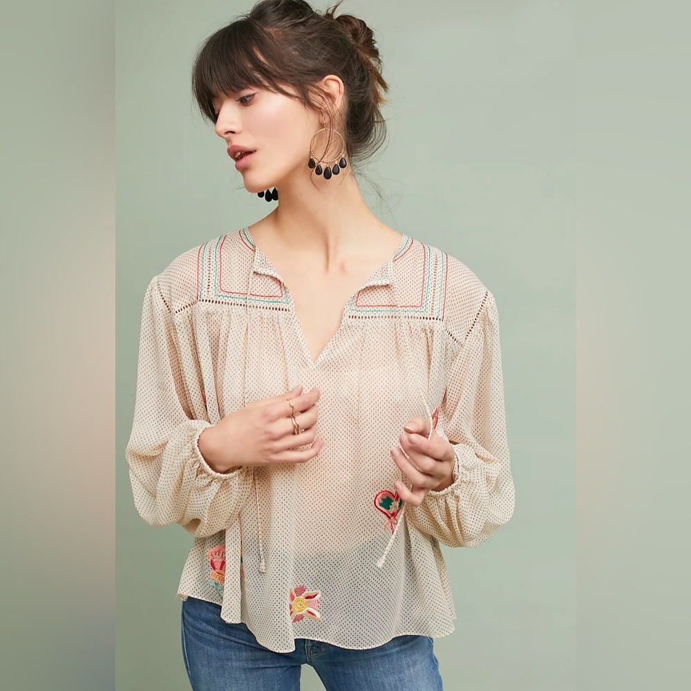 Ranna Gill/ Anthropology- Westown‎ Embroidered Peasant Top
